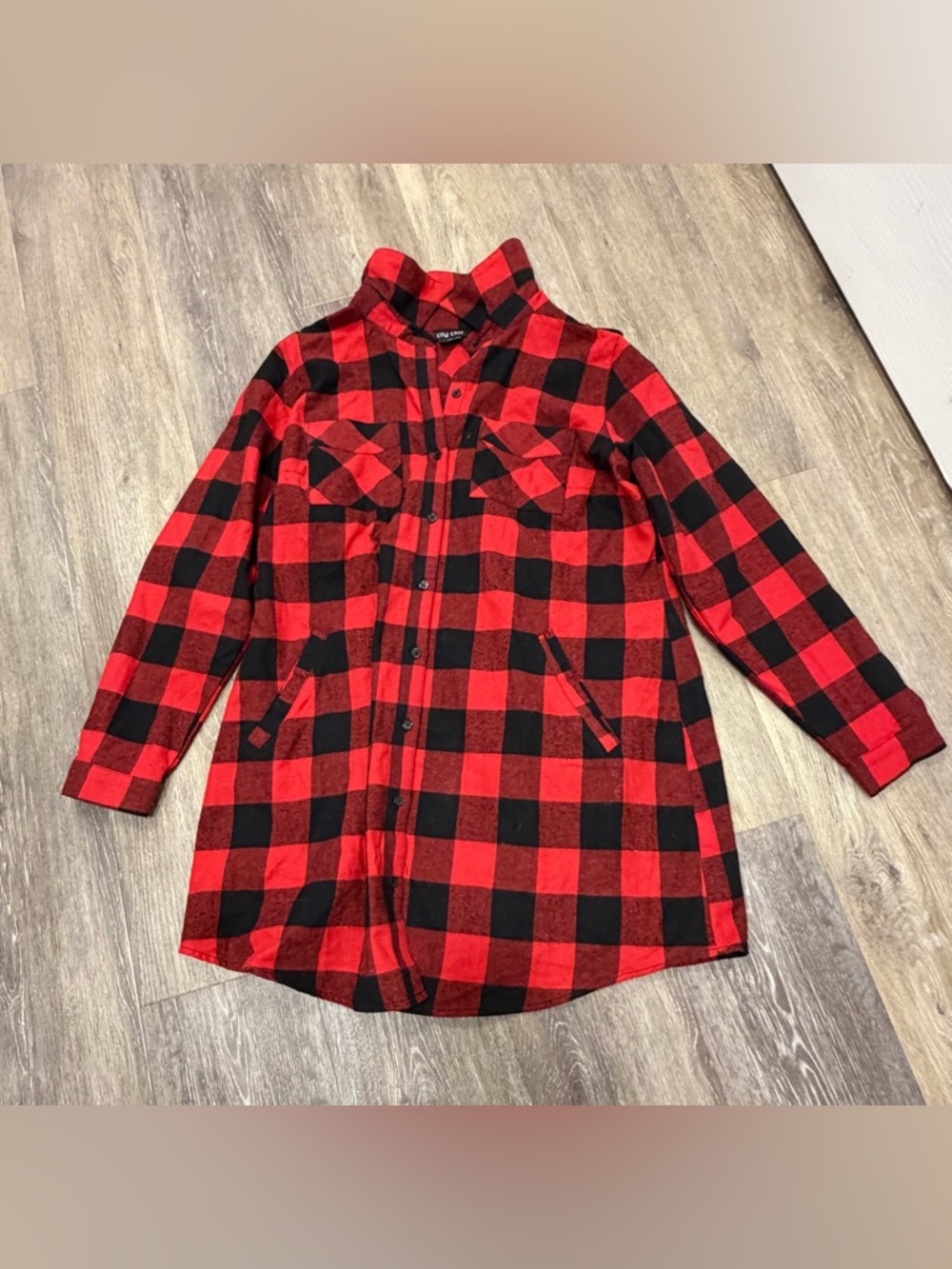 City Chic Red and Black Buffalo Plaid Shirt Dress